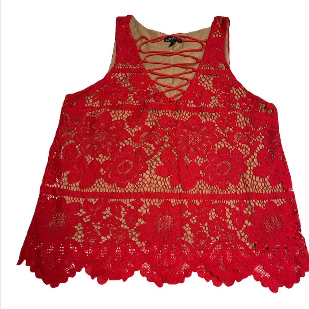 Express Lace scallop halter neck blouse Top reg nude sleeveless sz s